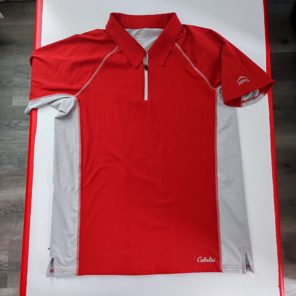 Cabela's XPG  extreme performance gear 1/4 zip up polo shirt red grey men's M